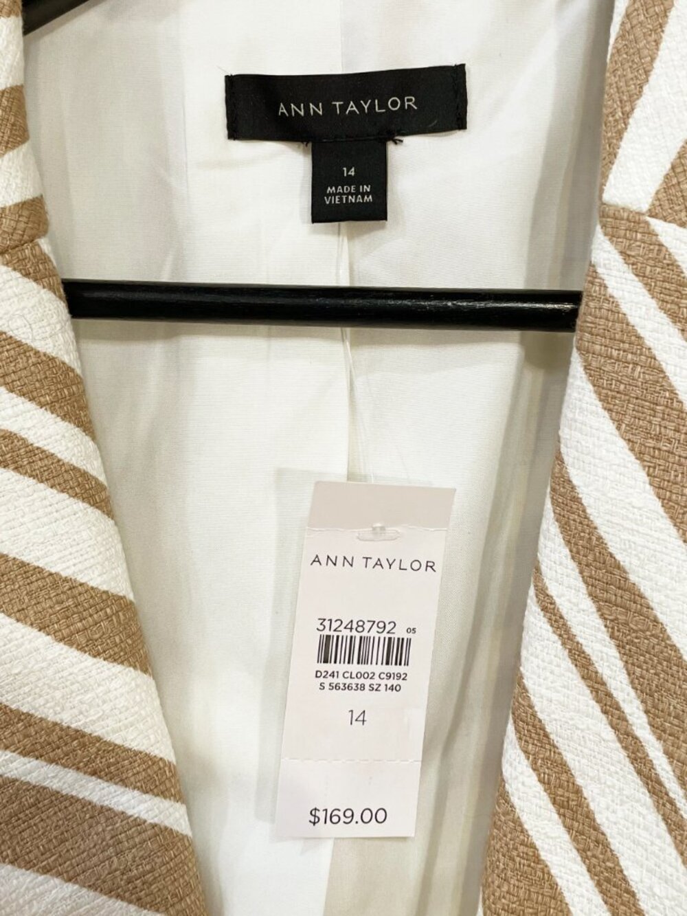New Ann Taylor Stretch Cotton Animal Print Blazer White Tan 14, L $169 - Picture 5 of 7